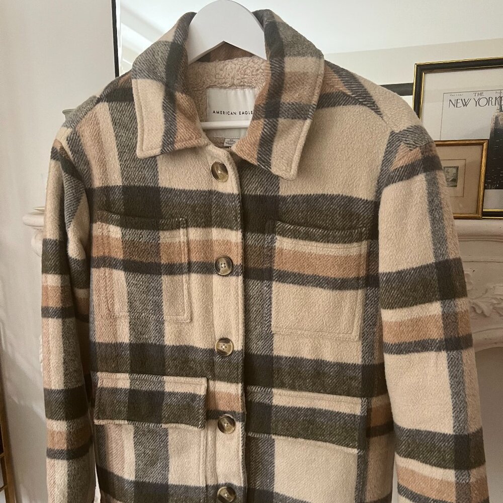 American Eagle Plaid Shearling Coat XXS (US)